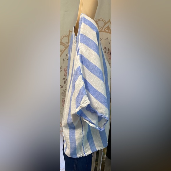 NWOT GAP Linen Mix Blue & White Striped  Tied Front Crop Top Size Small - Picture 4 of 8